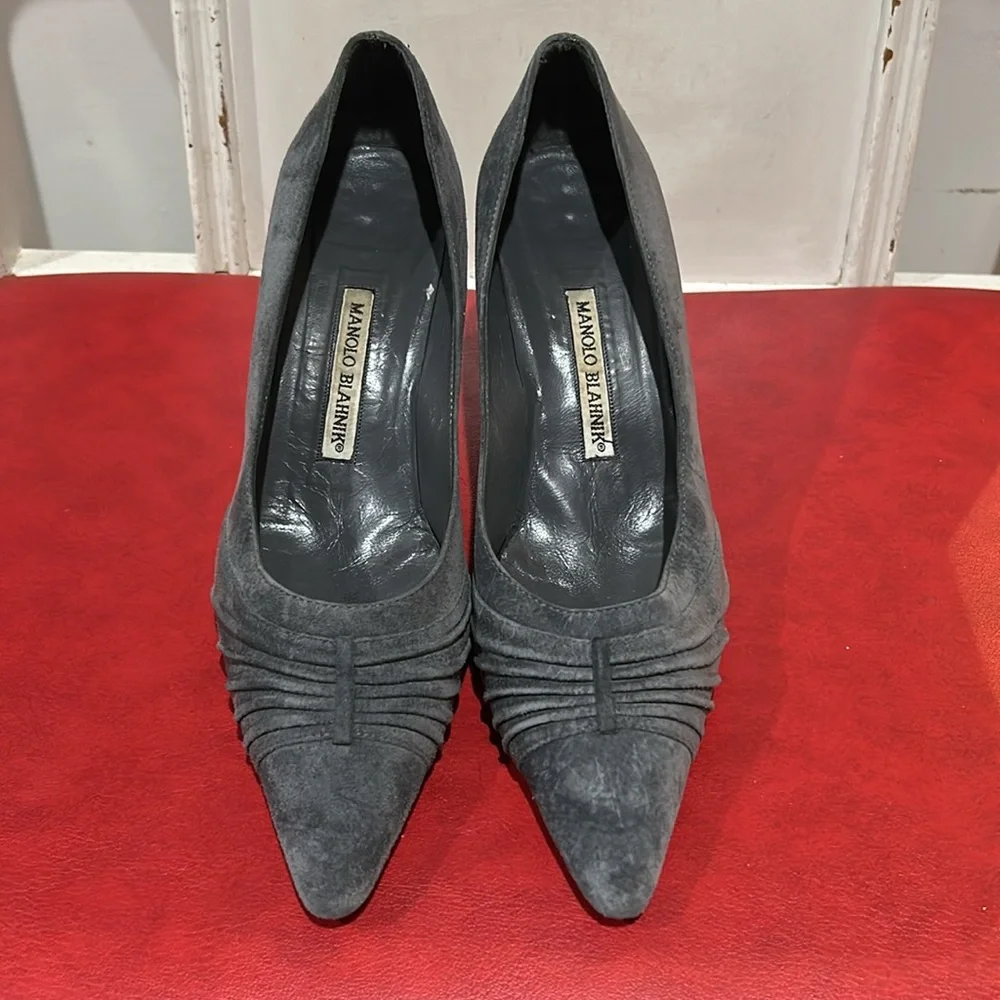 Vintage Gray Suede Leather Manolo Blahnik High Heels size 38
